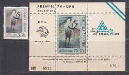 Argentina 1974 - 100 Years UPU And Intern. Philatelic Exposition PRENFIL 74, Mi.Nr.1173+ S/SH, MNH** - Ungebraucht