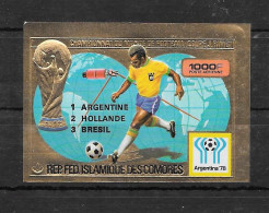 Comores Timbre Or Gold Surch. Rouge Red Ovpt Non Dentelé Imperf Football CM 78 ** - 1978 – Argentine