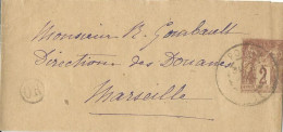 FRANCE BANDE SAGE 2c POUAN ( AUBE ) POUR MARSEILLE ( BOUCHES DU RHONE ) DE 1900 LETTRE COVER - Streifbänder