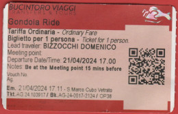 ITALIA - VENEZIA - Bucintoro Viaggi - Gondola Ride - Biglietto Per 1 Persona - Ticket - Usato - Europa