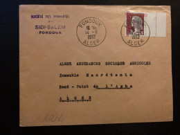 LETTRE TP M DE DECARIS 0,25 Surch. EA ROUGE OBL.14-8 1962 FONDOUK ALGER - Covers & Documents