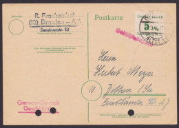 Spremberg: MiNr 9A Als EF Mit Ra "Gebühr Bezahlt", Bedarfskarte "Dresden", 21.2.46, Aktenlochung - Covers & Documents