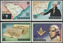 THEMATIC HISTORY:  BICENTENARY OF AMERICAN REVOLUTION. FLAG AND MAP OF SOUTH CAROLINA, MAP OF BRIDGETOWN - BARBADOS - Onafhankelijkheid USA