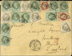 GC 3816 / N° 25 (10) + 26 (2) + 27 (4) (qq Defs) Càd T 17 ST PIERRE LES CALAIS (61) Sur Lettre Pour L'Angleterre. 1872.  - 1863-1870 Napoléon III Lauré