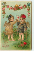 N°8442 - Carte Fantaisie Gaufrée - To My Valentine - Angelots Trinquant - Saint-Valentin