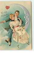 N°6392 - Carte Gaufrée - To My Valentine - Couple D'amoureux Assis Sur La Lune - Saint-Valentin