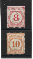 MALAYA - MALAYAN POSTAL UNION 1936 8c, 10c POSTAGE DUES SG D3/D4 FINE USED Cat £3 - Malayan Postal Union
