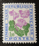 France Timbre  Taxe 102 Neuf  Fleurs Des Champs 1f Outremer Vert Et Lilas - 1960-... Ungebraucht
