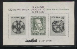 POLAND SOLIDARITY SOLIDARNOSC BIALYSTOK 1987 120TH BIRTH ANNIV MARSHALL JOZEF PILSUDSKI MS PRESIDENT SOLDIER MILITARIA - Solidarnosc Labels