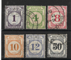 MALAYA - MALAYAN POSTAL UNION 1936 - 1938 POSTAGE DUES SG D1/D6 FINE USED Cat £28 - Malayan Postal Union