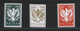 POLAND SOLIDARITY 1988 9TH ANNIV OF SOLIDARNOSC TRADE UNION SET OF 3 EAGLE - Solidarnosc Labels