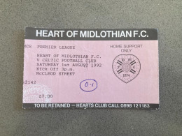 Heart Of Midlothian V Celtic 1992-93 Match Ticket - Biglietti D'ingresso