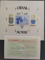 Belgique COB BL24 ERREUR Feuillet Orval Surcharge Bleue Au Lieu De Rouge 1942 MNH / ** Signé + Certificat Van Bierbeek - 1924-1960
