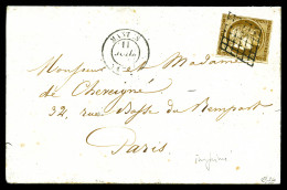 O N°1c, 10c Bistre Verdâtre Foncé Obl Grille Sur Lettre De MANTES Le 11 Juillet 1851 Pour PARIS. TB (signé Calves/certif - 1849-1876: Période Classique