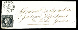 O N°3, 20c Noir Obl Càd Type 15 De CHAMPIGNY SUR MARNE Du 9 Janvier 1849 Sur Petite Lettre Pour GUISGARD. TTB (signé Cal - 1849-1876: Classic Period