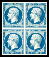 ** N°15, 25c Bleu En Bloc De Quatre (2ex*), Fraîcheur Postale. SUPERBE. R.R.R. (signé Brun/Calves/certificats)  Qualité: - 1853-1860 Napoléon III