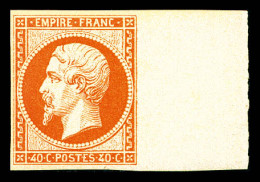 * N°16a, 40c Orange-vif, Grand Bord De Feuille Latéral, Fraîcheur Postale. SUPERBE. R.R. (certificat)  Qualité: * - 1853-1860 Napoléon III