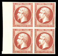 ** N°17Ah, 80c Carmin-rose, Impression De 1862 En Bloc De Quatre Bord De Feuille Latéral Gauche, Fraîcheur Postale, SUPE - 1853-1860 Napoleon III