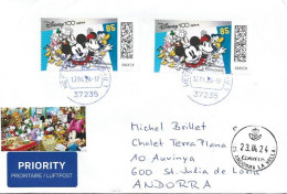 2024.  Disney Centenary, Letter To Andorra, With Andorran  Arrival Postmark - Lettres & Documents