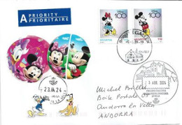 2024. Disney Centenary , Letter To Andorra, With Andorran Illustrated Arrival Postmarks - Brieven En Documenten