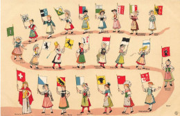 ILLUSTRATEURS - NON SIGNES - Jeunes Femmes Portant Différents Drapeau - Carte Postale Ancienne - Unclassified