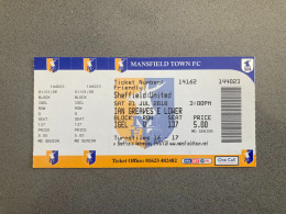 Mansfield Town V Sheffield United 2018-19 Match Ticket - Tickets D'entrée