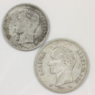 Venezuela, Lot ARGENT (2) 50 Centimos 1965 & 1 Bolivar 1960, Argent (Silver) - Alla Rinfusa - Monete