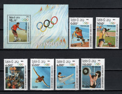 Laos 1983 Olympic Games Los Angeles, Football Soccer, Hurdles, Basketball Etc. Set Of 6 + S/s MNH - Sommer 1984: Los Angeles