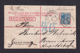 1901 - 3 P. Einschreib-Ganzsache Mit Zufrankatur Ab Melbourne Nach Braunschweig - Brieven En Documenten