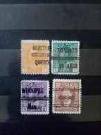 CANADA. 1916-1937. 4 Préoblitérés TORONTO / WINIPEG ONTARIO / MONTREAL QUEBEC . - Precancels