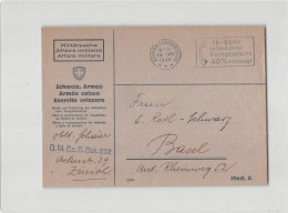 AG2661 HELVETIA ESERCITO SVIZZERO Q.M. GZ. S. BAT. 252 - ZURIXH TO BASEL - 1940 - Postmarks
