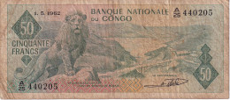 BILLETE DE EL CONGO BELGA DE 50 FRANCS DEL AÑO 1962 (BANKNOTE) - República Democrática Del Congo & Zaire