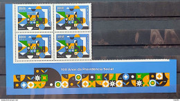 C 4086 Brazil Stamp Social Security Economy Train Flag Flower Work 2023 Block Of 4 With Vignette - Unused Stamps