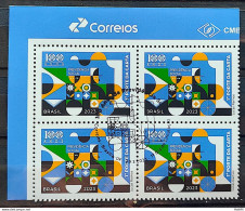 C 4086 Brazil Stamp Social Security Train Economy Flag Work 2023 Block Of 4 Vignette Correios CBC DF - Neufs