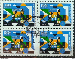 C 4086 Brazil Stamp Social Security Train Economy Flag Work 2023 Block Of 4 CBC DF - Unused Stamps
