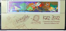 C 4059 Brazil Stamp Centenary Aerial Crossing Of The South Atlantic Airplane Ship Map 2022 Vignette - Neufs