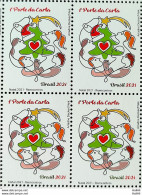 C 4019 Brazil Stamp Christmas Reunion 2021 Block Of 4 With Vignette Heart - Neufs