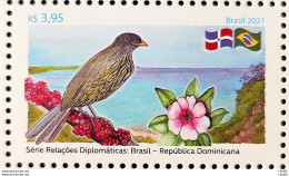 C 3985 Brazil Stamp Diplomatic Relations Dominican Republic Bird Bird Flag Flower 2021 - Neufs