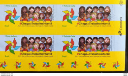 C 3984 Brazil Stamp No More Child Labor Self Adhesive Child 2021 Block Of 4 With Loswer Vignette And Correios Logo - Neufs