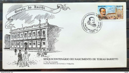 Brazil Envelope FDC 470 1989 Tobias Barreto Literature CBC PE 02 - Oblitérés