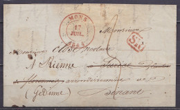 L. Cad MONS /17 JUIL. 1844 Pour SURICE, Déboursée Et Réexpédiée à RIENNE - [SR] - Port "3" (au Dos: Càd T18 De HEER Qui  - 1830-1849 (Independent Belgium)