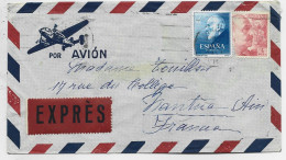 ESPANA 2PTAS +4PTAS DEFAUT LETTRE COVER AVION EXPRES MADRID 1953 TO FRANCE - Brieven En Documenten