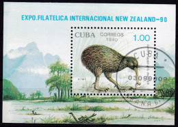 Kuba, 1990, 3412  Block 122,  Used Oo,  Briefmarkenausstellung NEW ZEALAND ’90, Auckland: Vögel. - Oblitérés