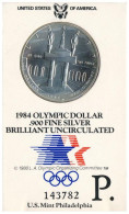 Amerikai Egyesült Államok 1984P 1$ Ag "XXIII. Nyári Olimpiai Játékok, Los Angeles" Eredeti, Sorszámozott Karton Díszcsom - Non Classés