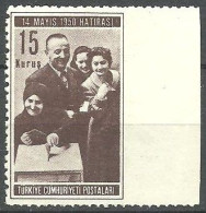 Turkey; 1950 General Elections 15 K. ERROR "Imperf. Edge" - Neufs