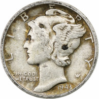 États-Unis, Dime, Mercury Dime, 1943, U.S. Mint, Argent, TTB, KM:140 - 1916-1945: Mercury (Mercure)