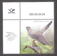 Bird Of The Year -the Common Cuckoo Estonia 2024 MNH Corner Stamp With Issue Nr Mi 1103 - Kuckucke & Turakos