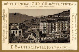 Zürich (Zürich) Mini-AK (12,3cm X 8cm) Hotel Central Bahnhof Pferdebahn I (keine AK-Einteilung) - Sonstige & Ohne Zuordnung