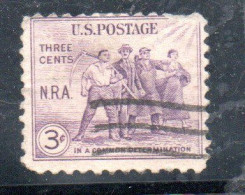 USA STATI UNITI 1933 NATIONAL RECOVERY ACT ISSUE NRA GROUP OF WORKERS CENT 3c STRIP USED USATO OBLITERE' - Used Stamps