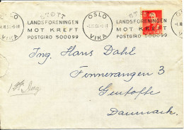 Norway Cover Sent To Denmark Oslo 1-10-1961 Single Franked (Stött Landsforeningen Mot Kreft Postgiro 500099) - Lettres & Documents